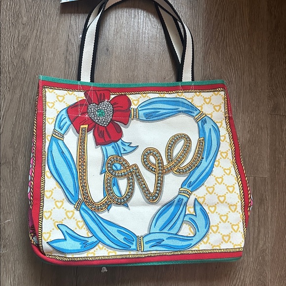 Brighton Handbags - Brighton Peace Love & Jewels Tote with Red and Blue Accents